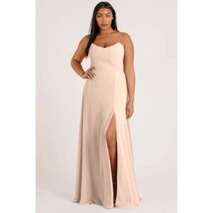 New Women's Jenny Yoo Kiara Long Gown Maxi Dress In Soft Blush Size 12